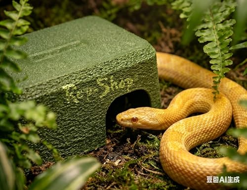 Rock Textured Reptile Hideout Shelter for Easy Shedding, PLA Material, Smooth Interior, Ventilated Hide for Gecko, Snake, Stream Moss Green - color: Stream Moss Green