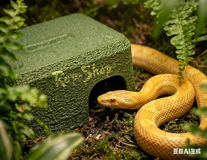 Rock Textured Reptile Hideout Shelter for Easy Shedding, PLA Material, Smooth Interior, Ventilated Hide for Gecko, Snake, Stream Moss Green - color: Stream Moss Green