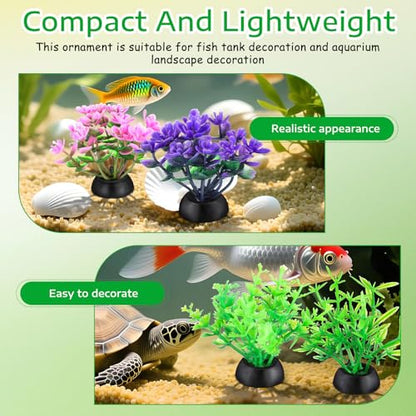 Veemoon 40 Pcs Artificial Aquarium Plants Fish Tank Decor, 1.97 Inches Mixed Style Plastic Aquatic Weeds, Small Fake Terrarium Vegetation Betta Turtle Accessories