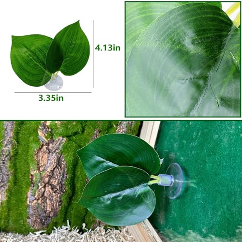 BNOSDM Fake Terrarium Plants for Reptiles, 3-5in, Green, 5PCS | Fake Terrarium Plant with Suction Cup, Jumping Spider Habitat Enclosure Bearded Dragon,Snake, Lizard Accessories - color: Green