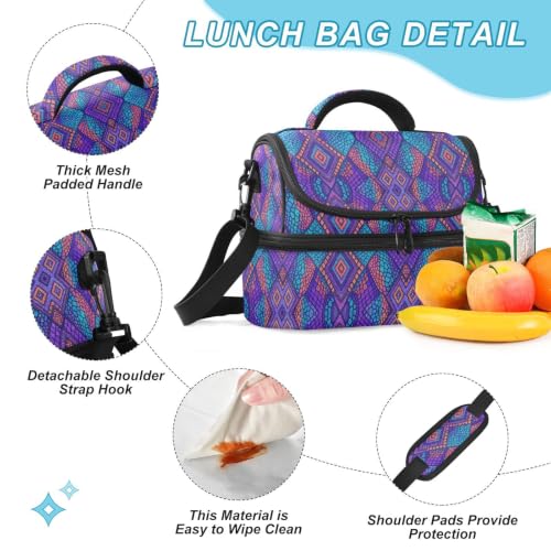 Emelivor Snake Skin Insulated Lunch Bag Container Tote for Student | 8L Double Deck,Large Lunch Box with Shoulder Strap,Thermal Meal Prep Cooler,Suitable for School Work Picnic Office Travel