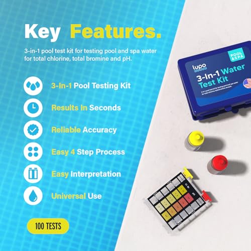 Lupo 3-in-1 Pool Test Kit | Pool Testing Kit for Residential Swimming Pools & Spas for Testing Total Chlorine, Total Bromine & pH | Pool Chemical Test for Quick & Accurate At-Home Pool Water Testing - size: 3-in-1 Test Kit