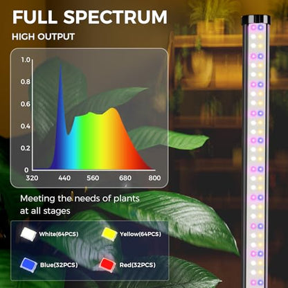 2PCS Grow Lights for Indoor Plants with Timer, 384 LEDs 42W Vertical Full Spectrum Grow Light 65 Inch Standing Grow Lights 3 Light Modes 5-Level Dimmable Wide Coverage - color: 2PCS