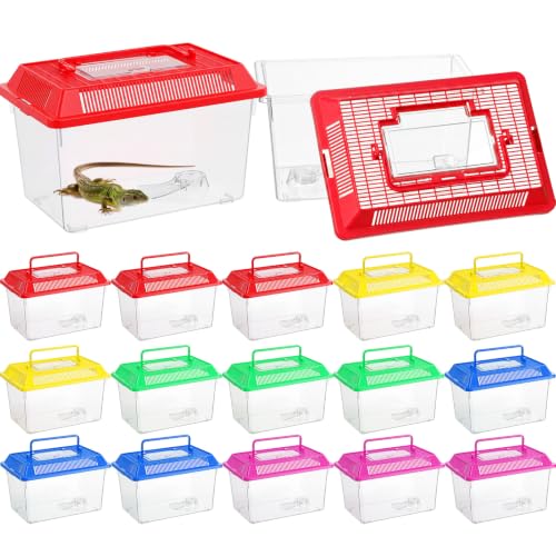 LemonRoad 15 Pcs Plastic Reptile Terrariums,Classic,10.6x6.7x5.9 Inch | Carrier Cage, Tarantula Enclosure Snake Breeding Box, Portable Fish Tank, with Ventilated Lid for Spider Turtle Lizard - color: Classic, size: 10.6x6.7x5.9 Inch