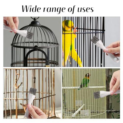 3pcs Bird Cage Brush Cleaner, Stainless Steel Bird Cleaning Brush Durable Droppings Removal Tool for Pet Parrot Fowl Cage Remover Cleaning Accessory