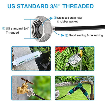 100FT Misters for Outside Patio, 28 Nozzles, 3/4 Inch Brass Adapter | 30M Outdoor Misting System for Patios, Gardens & Greenhouses, Preassembled Misting Line for Flexible DIY Cooling Layouts. - size: 100FT