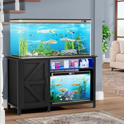 YITAHOME Aquarium Stand with Power Outlets, Black | 55-75 Gallon Fish Tank Stand, Cabinet with RGB Light Strip Suitable for Turtle Tank, Reptile Terrarium, 900LBS Capacity
