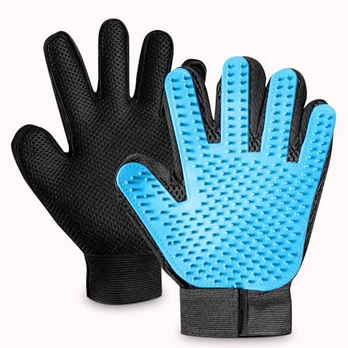 Upgrade Pet Grooming Gloves, Grooming Gloves for Dogs, Cats, Rabbits & Horses with Long and Short Hair, Efficient Pets Hair Remover Mittens - 1 Pair (Sky Blue) - color: Sky Blue