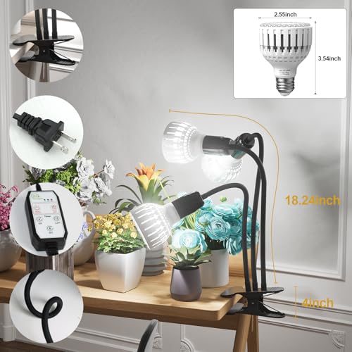 Grow Light,24W (160Watts Equiv) 5000K White Full Spectrum LED Growing Lamp Clip on Desk for Indoor Plants,Bulbs Replaceable & Non-dimmable (Black, 240W) - size: 240W