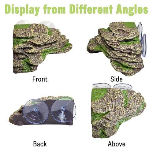 kathson Turtle Basking Platform Floating Turtle Dock Baby Tortoise Climbing Ramp Shale Reptiles Dock Resting Terrace Stone Aquarium Ornament for Frogs Newts (Green Size:7.1”Lx6.3”Wx2.7”H)
