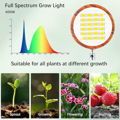 Grow Light for Indoor Plants, Full Spectrum Floor Plant Lamp with Convex Lens, Timer 6/12/18H, Faux Walnut Wood Grain, 12-57 inches Height Adjustable Desktop and Standing Growing Light