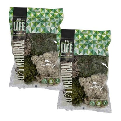 Variety Mix Moss for Terrarium Habitats, Small 2-Pack | Preserved Moss for Reptiles, Amphibians & Invertebrates Terrariums, Humidity Control, Soft, Dye-Free, Family Owned, USA Made - size: Small 2-pack, style: Variety Mix