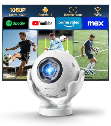 Smart Projector with Wifi and Bluetooth, Native 1080P 4K Support Projector | 400 ANSI, Android 14, Electric Focus Auto Keystone, Portable Mini Projector for Home Outdoor, Phone, Laptop, PS5 Compatible