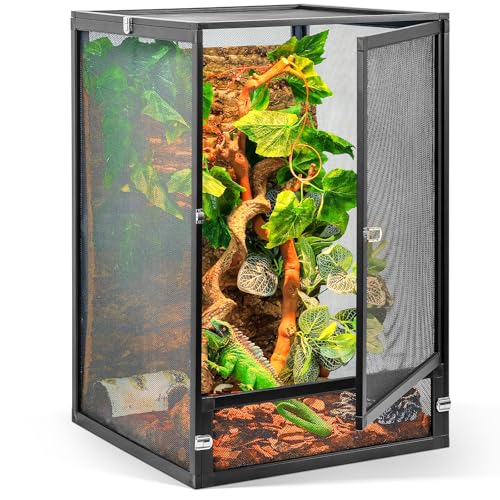 RunDuck Foldable Reptile Terrarium Kit 33 Gallon 26"x17"x17" | 360° panoramic, foldable. Superior ventilation, easy feeding, sturdy. Simple setup. Fits crested gecko. Black, 33 gal.