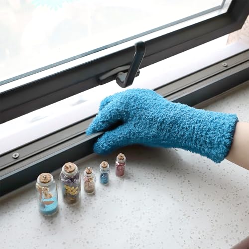 Patelai 2 Pairs Microfiber Gloves for plants Dusting Cleaning Glove Mittens House Cars Blinds Dusting(Blue, Grass Green,X-Large) - color: Blue, Grass Green, size: X-Large