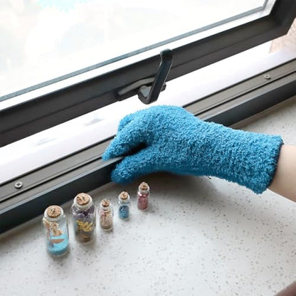 Patelai 2 Pairs Microfiber Gloves for plants Dusting Cleaning Glove Mittens House Cars Blinds Dusting(Blue, Grass Green,X-Large) - color: Blue, Grass Green, size: X-Large