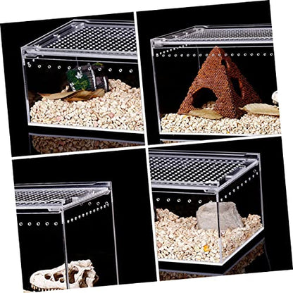 Climbing Pet Feeding Box Transparent Leak Reptile Breeding Container for Spiders Geckos Frogs Snakes for Safe Transport Habitat Observation