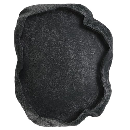 Reptile Water Dish, Resin Rock Snake Water Bowl, Dark Green Firm Reptile Water Bowl, Large Tortoise Feeding Bowl for Tortoise Lizard Pets Feeding Accessories, 7.09x5.51x0.79in (M) - size: M
