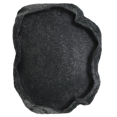 Reptile Water Dish Food Bowl 2 Pack ABS Resin Imitation Rock Feeder with Smooth Easy Clean Surface for Lizard Gecko Bearded Dragon Tortoise Spider (M) - size: M
