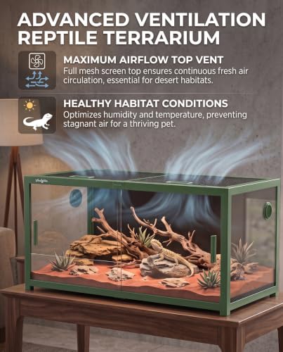 120 Gallon Reptile Tank, 4x2x2 Reptile Enclosure Front Sliding Door | Stackable ventilation 120 Gallon Bearded Dragon Tank anti-escape locks and no-fingerprint handles maximizes UVB transmissionn - color: Green, size: 120 Gallon