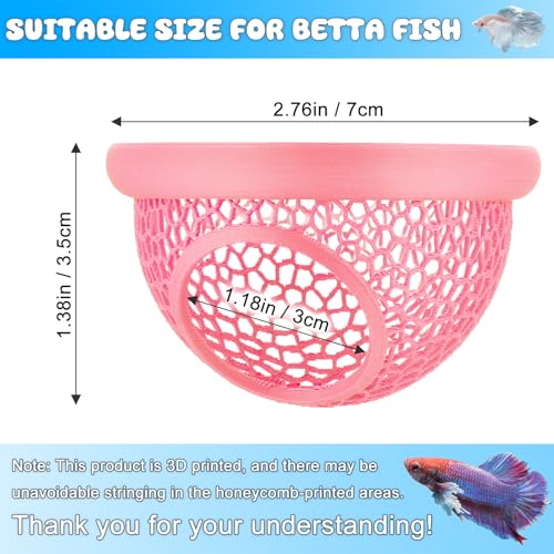 Pink Floating Betta Hide & Shrimp Cave – 3D Printed Aquarium Hammock, Feeding Ring & Resting Spot for Betta Fish, Shrimp & Small Fish (Eco-Safe PLA) - color: Pink