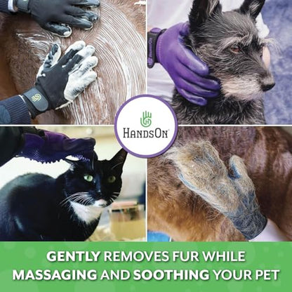 Pet Grooming Gloves - Cat, Dog, Horse Gentle Hair Remover Brush - Mitt For Long & Short Haired Fur - Shedding, Bathing & Massaging Glove (Purple, Small)