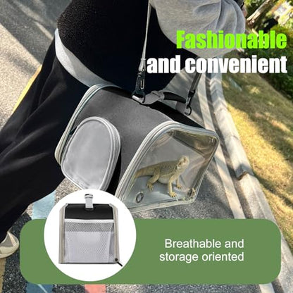 WEVONIGU Scratch-Resistant Bearded Dragon Backpack Foldable Gecko Carrier Ventilation Travel Bag with Clear View Window Dual Carry Cage Options for Travel Hiking & Vet Visits - color: Black, size: Carrier