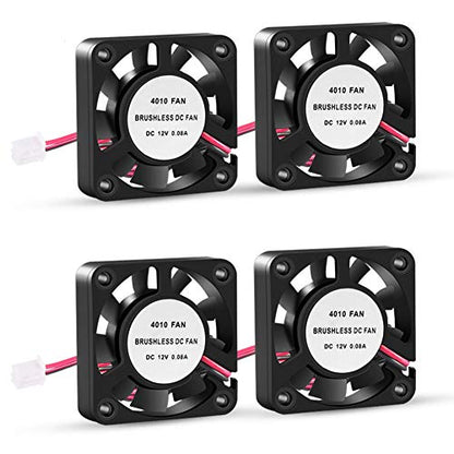 UMLIFE 4PCS 3D Printer Cooling Fan 40mmx40mmx10mm Oil Bearing Blower Fan DC 12V Brushless Cooling Fan with 2 Pin Terminal for Hotend Extruder Heatsinks Makerbot MK7 MK8 CPU Chip (12V 0.08A) - color: 12V(4010)