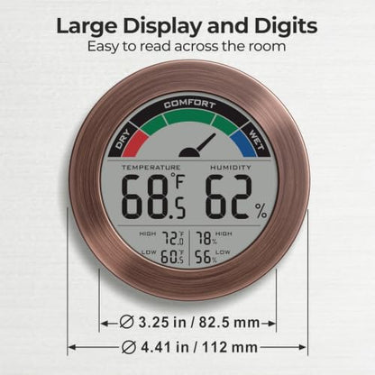 Digital Hygrometer Indoor Thermometer Humidity Meter Room Temperature Humidity Monitor, Metal Frame with Brushed Stainless Finish, DM9442 (Bronze) - color: Bronze