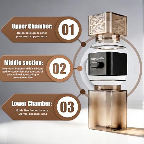 【Metered Dose; ~0.4 g/Press】 Reptile Calcium Powder Mixer, Cricket Keeper Dispenser Feeder, One-Click No-Mess Duster for Chameleon, Gecko, Lizard & Frog