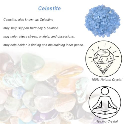 Erliway 7-9mm Celestite Healing Crystal Chips for Crafts, 100g | Natural Crushed Crystal Stones Tumbled Chips for Vase Filler Aquarium Gravel, Meditation Chakra Balancing, Candle DIY Making - color: Celestite