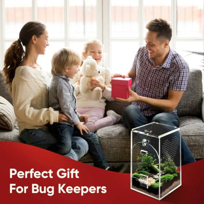 Set of 2 Jumping Spider Enclosure, No Assembly Required | 0.8~1mm Micro-Vent Acrylic Terrarium, Prevents Fruit Flies Escaping, Arboreal Habitat for Praying Mantis and Small Insects - size: 1mm