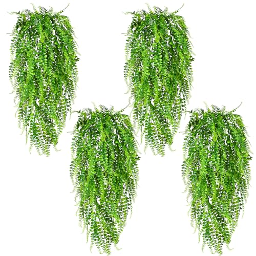 4Pcs Fake Ferns Fake Hanging Plants Artificial Ferns Vine Greenery | UV Resistant Faux Outdoor Plants Ivy Vines for Modern Boho Patio Outdoor Indoor Party Wall Porch Gazebo Aesthetic Decor - color: Ferns, size: 4Pcs Plants