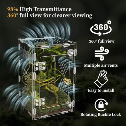 Clear Designs Reptiles Enclosure with Secure Locking Lid and Airflows Vents for Amphibians Easy Observation Terrariums Acrylic Reptiles Terrariums