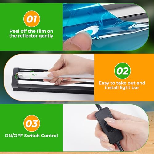 22’’ 24W T5 UVB Reptile Light Combo Kit Switchable UVB 5.0, 10.0 | for Tropical & Desert Reptiles, Reptile Lamp Terrarium Hood UVB Light for Bearded Dragon, Lizards, Snake, Chameleon, Turtle