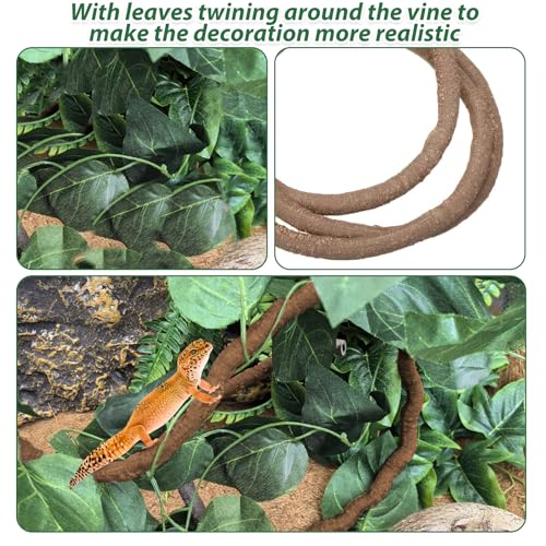 PINVNBY 7 PCS Reptile Plants Vine, Terrarium Hanging Flexible Climbing Artificial Leaves Reptile Hide, Bearded Dragon Tank Accessories, Terrarium Decor for Leopard Gecko Lizard Snake Geckos Chameleon - size: 7PCS