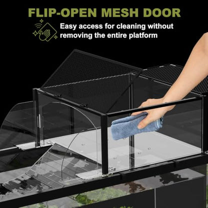 XXL Turtle Basking Platform Dock for 23-29in Wide 180+ Gallon Aquarium | Above Tank Turtle Basking Platform for Aquatic Turtles, Fits 180+ Gal Tank, Sturdy Frame, Non-Slip Steps Ramp,2 Flip-open Top - size: XXL