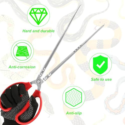 15 Inch Snake Feeding Tongs, 2 PCS Stainless Steel Reptile Feeding Tongs | Extra Long Large Reptile Feeding Tweezers for Bearded Dragon Ball Python Tank Accessories Terrarium Supplies with Gloves