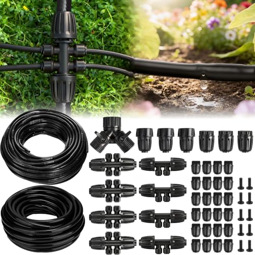 132FT Drip Irrigation Tubing Kit with 1/2 inch Drip Irrigation Tubing, 1/4 inch Irrigation Dripline, and Irrigation Parts for Garden, Raised Beds, and Greenhouse Watering - size: 132FT