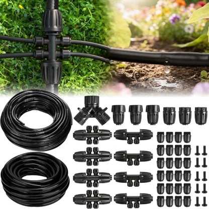 132FT Drip Irrigation Tubing Kit with 1/2 inch Drip Irrigation Tubing, 1/4 inch Irrigation Dripline, and Irrigation Parts for Garden, Raised Beds, and Greenhouse Watering - size: 132FT