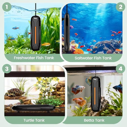 hygger 800W Aquarium Heater with Controller, Submersible Fish Tank Heater Intelligent Leaving Water Automatica Stop Heating and Overheat Protection, 80-220 Gal Turtle Heaters for Freshwater Saltwater - size: M-800W for 80-220 Gallon