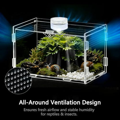 Jumping Spider Enclosure, Small Reptile Insect Terrarium, Spider Tank with Magnetic Door & All-Side Vent, Pre-Assembled Habitat for Spiderling, Mantis, Tarantula, Snail 4.7" * 4.7" * 7.8(Horizontal)