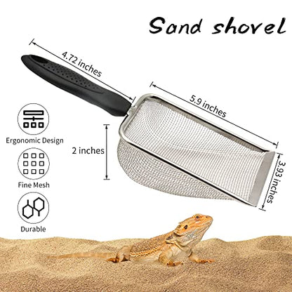 Reptile Sand Scooper,Stainless Steel Fine Mesh Reptile Substrate Scoop Terrarium Substrate Litter Cleaner Reptile Sand Shovel for Sand Bedding