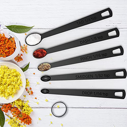 Wildone Black Measuring Cups & Spoons Set of 21 - Includes 7 Stainless Steel Nesting Measuring Cups, 8 Measuring Spoons, 1 Leveler & 5 Mini Measuring Spoons, Ideal for Dry & Liquid Ingredients - color: Black