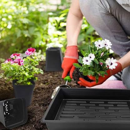RooTrimmer 4 inch (10CM) Square Nursery Pots 60pcs, Sturdy Seedlings Trays 5 Pcs, Seeds Starter Germination Tray, Microgreening Planter Nursery Propagation 5 Sets - size: 4" Pots-60P + 16.2" x 13.2" x 2.6" Trays-5P