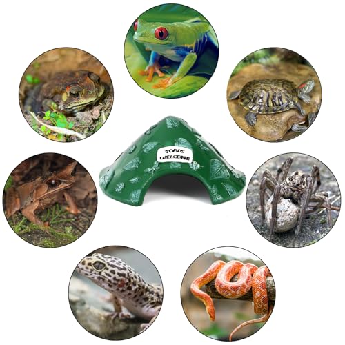 TOPZEA Frog and Toad House for Outside Garden, Pond & Aquarium, Resin Frog Hideout Habitat Reptile Hide Cave Shelter for Toad, Tree Frogs, Turtle, Gecko, Fish, Amphibian Tank Accessories, Green
