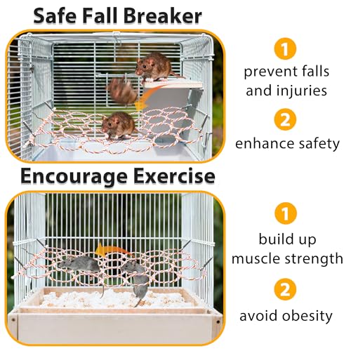 Rat Climbing Rope Net Toy for Cage, Hanging Swing Toy (Random Color) | Multifunctional Small Pet Activity Toy Works As Hemp Perch, Rope Ladder, Bridge and Hammock for Rats, Birds to Climb and Rest