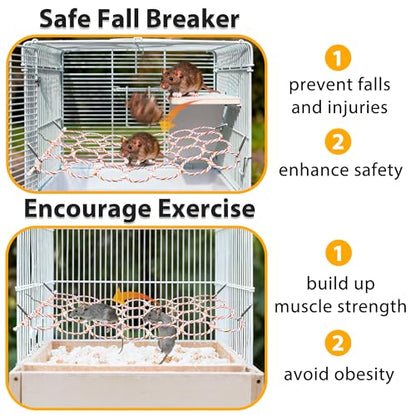 Rat Climbing Rope Net Toy for Cage, Hanging Swing Toy (Random Color) | Multifunctional Small Pet Activity Toy Works As Hemp Perch, Rope Ladder, Bridge and Hammock for Rats, Birds to Climb and Rest