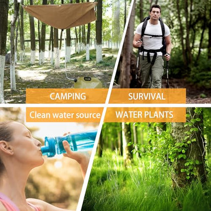 Tredre Hanging Rainwater Collection Kit: 5x5FT Waterproof Tarp & 2.2 Gal Foldable Water Tank | Portable Water Storage for Camping, Hiking, Emergency Survival | Garden, Off-Grid Use