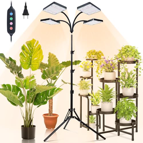 Grow Lights for Indoor Plants 100W, Natural Sunlight Full Spectrum Plant Growing Lamps for Houseplants & Bonsai Tree, 4/8/12/16/20 Hr Timer Plant Light Auto On/Off Everyday - size: 4Head Stand(100W)